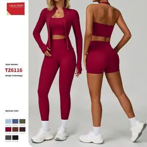 New 3pcs Wholesale Nude Sexy One Shoulder Bras Legging Shorts Gym Workout Fitness Sportswear Sports Suits Yoga Sets Women