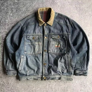 New Arrivals Corduroy Collar Vintage Blue Blanket Lined Faded Blue Custom Denim Jackets Men