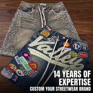 Custom 3D Embroidery Patchwork Distressed Vintage Ripped Straight Leg Men's Sweat Denim Breathable Streetwear Jeans Shorts Mid