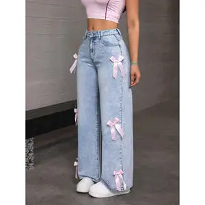 Wide Leg Denim Jeans Export Market OEM Casual Bottoms Crafted For International Buyers With Strong Fabric And Relaxed Fit