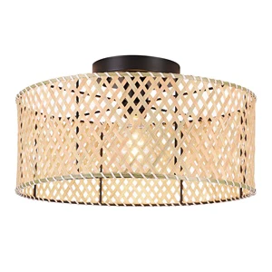 Hand Woven Bamboo Ceiling Lamp Simple Vacation Style Bedroom /Living Room Ceiling Lights E27 Led Ceiling Bamboo Lightings