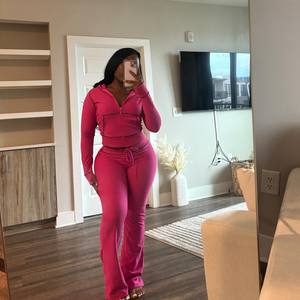 Custom Women's Solid Two-Piece Outfit Long Sleeve Zipper Hoodie Jacket Above-Knee Wide Leg Flared Pants Waffle Knitting Knee