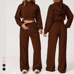 Seamless Sculpting Yoga Set Flare Leggings Women Activewear Breathable Quick Dry Hooded Sweatshirt Wide Leg Pants Casual Outfit