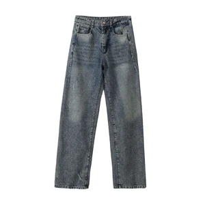 High Quality Custom Casual Y2K Bow Ladies High Waist Women's Denim Jeans Baggy Wide Leg High Street Leopard Pattern Pants