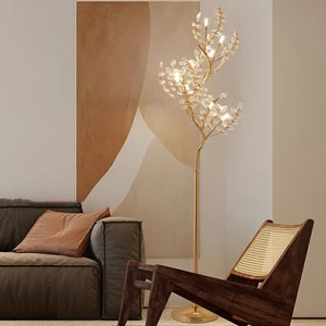 Designer Decorative Corner Standing Unique Hotel Living Room Luxury Gold Vintage Crystal Led Floor Lamps