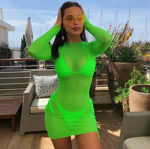 S-XL Women's Beach Cover Ups Summer Swimsuit Bathing Beach Dress Sheer Mesh Bikini Cover up Swimwear