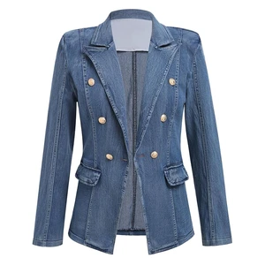 Classic Tailoring Women's Light Wash Denim Blazer Women's Dark Wash Denim Suit with Subtle Stretch