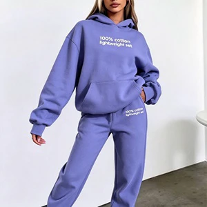High Quality Custom Logo Women's Oversize 2 Piece Tracksuit Set Lightweight 100 Cotton Casual Hoodie Suit