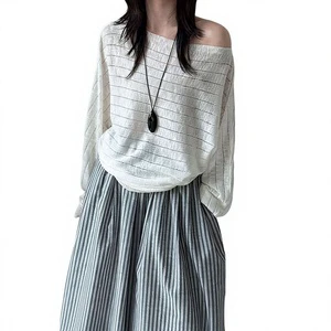 Luxi Korean-style Relaxed-fit Soft Long-sleeve Knit Sweater Women Casual Summer Halter Pullover batwing Sleeve Thin Top SS1012