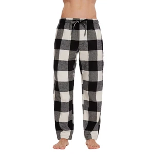 Custom Men's 100% Cotton Pajama Pants Plaid Bottoms Lightweight Sleep Trousers Mid Waist Loose Fit