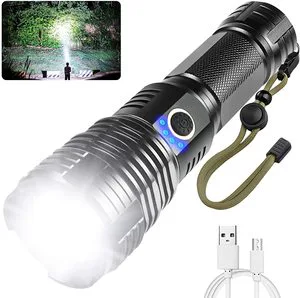 XHP70 Led Flashlight 5 Modes Flashlight Zoomable IPX5 Waterproof USB Charging Torch Light 90000 Lumen for Outdoor Camping