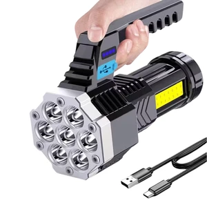 Powerful USB Rechargeable LED Flashlight High Lumens COB 7 LED Keychain Adjustable Focus Dimmable IP67 ABS Portable Outdoor