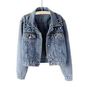 Best Quality Women's Winter Denim Jacket Gray Cotton Made Breathable Front Pocket Street Wear Full Sleeve