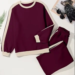 Women 2 Piece Outfits Simple Color Block Sweat suit Casual Fleece Track suit Lounge Matching Sets Custom Logo