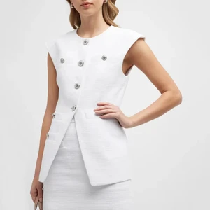 Women's Plus Size Long Waistcoat Coat Tailored Sleeveless Vest Turn-down Collar Button Vintage Style Suits Casual Elegant