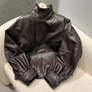 New Design Bubble Leather Jacket Women Oversize Genuine Leather Vintage Leather Jacket