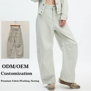 Loose Wide Leg The Darted Barrel-Leg Jean High Waist Women's Jeans 100% Pure Cotton Breathable Summer Casual Denim Pants