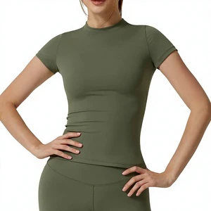 Yoga Short-sleeved Slim-fit Quick-drying Breathable Spandex/Nylon Solid Body-shaping Elastic Sexy Sportswear Sports Top for