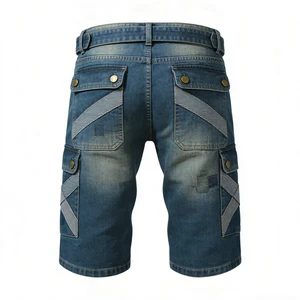Men's Summer Fashion 100% Cotton Denim Shorts Jeans Breathable Multi-Pocket Casual Style with Zipper Fly Closure Solid Pattern