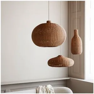 Modern Traditional Rustic Bamboo Lamp Shade Hand-Woven Waving Vintage Chinese Custom Logo Light Pendant Bedroom Home Use MPL