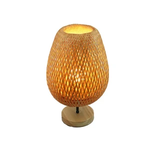 Handcrafted Bamboo Woven Decorative Table Lamp With Natural Warm Finish And Durable Design For Bedroom Living Room Home Office