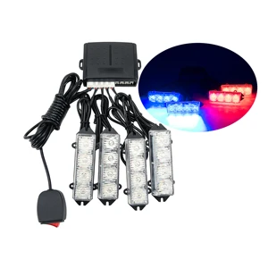 4pcs Wireless 12V LED Grille Light Bar Red Blue Beacon New Condition Road Safety Flashing Warning Strobe Lights