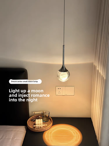 Floating Moon-Shaped Bedside Pendant Lamp Height-Adjustable LED Chandelier Dimmable Feature Iron Glass Construction for Entryway
