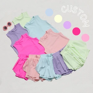 KERUI Girls Sports Sleeveless Nylon Vest Shorts Set Active Wear Kids Custom Colours Sportswear Suit Girls Summer Yoga Sets