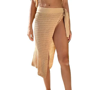 New Crochet Knitted Solid Split Skirts Beach Cover Up Cover-ups Beach Dress solid color sexy Beachwear Female Women