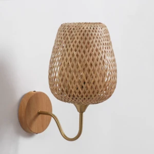 Industrial Handmade Woven Bamboo Wall Lamp for Bedroom and Living Room Wall-Mounted Decoration
