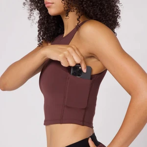 OEM Custom Manufacturers Racerback Multiple Pockets Race Crop Tank Top Longline Sports Bra for Women Fitness Yoga Wear