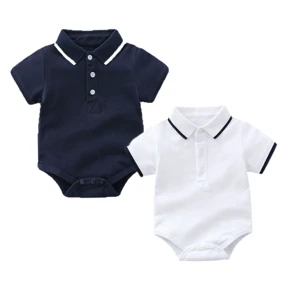 Newborn Bodysuit For Baby Boy Summer Polo Style Short Sleeve And Lightweight Solid Color Custom Baby Romper