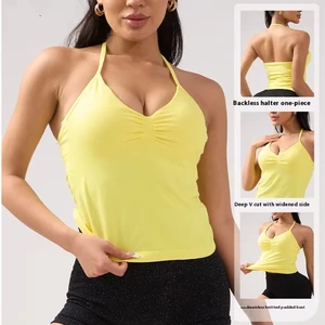 Summer Sports Camisole for Women Plus Size V-neck High-Intensity Yoga Top Vest Breathable Shockproof Chest Pads Seamless