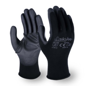 SKYEE Black PU Coated Thin Polyester Anti Slip Wear Resistant Anti Static Safety Gloves for Labor Protection Electronic