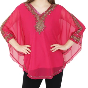 Summer Trendy High-Quality Georgette Casual Embroidery Beaded Sequins Kaftan Top