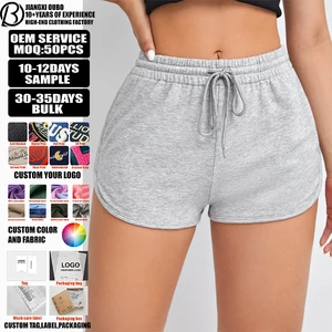 Women's High Waist Terry Fabric 100% Cotton Breathable Quick Dry Sports Shorts Embroidered Logo Drawstring Closure Regular Fit