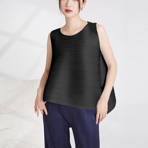 Miyake High Quality Plus Size Loose Pleated Vest Top Women's Summer Japan Style Breathable Eco-Friendly