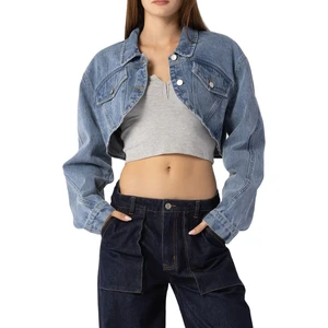 Women 2026 Spring New Fashion Solid Cotton Short Denim Jacket Coat Vintage Long Sleeve Outerwear Chic Over shirt
