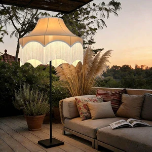 Fabric Tassel Floor Lamp Rechargeable Wedding Table Lamp Adjustable Tall Floor Lamp Light Source Waterproof IP54 for Hotel Decor