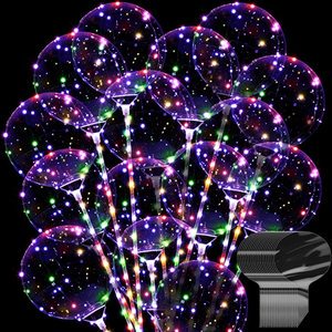 Luminous LED Bobo Bubble Light Transparent Clear Balloons With Confetti Inside For Halloween With Sticks