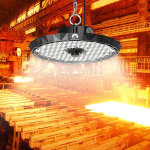 Industrial Warehouse Lights IP65 CE RoHS Certification Lower UGR High Bay UFO For Light Anti-glare Iron PC Cover Motion Sensor