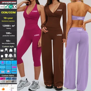 Custom Style Logo Sports Quick-Drying Yoga Clothes Loose Fitting Long-Sleeved Workout Wear Suit Women'S Sports 3 Piece Yoga Set