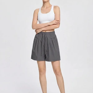 Summer Active Casual Breathable Loose Fit Women High Waist Lightweight Drawstring Wide Leg Shorts Customizable