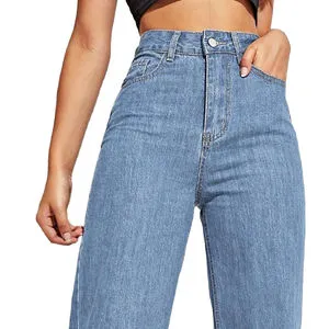 Women's Regular Fit Straight Leg Casual Denim Jeans Trousers 100% Cotton Mid Waist Custom Colors