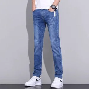Oem customized spring and autumn new men's stretch straight jeans men's style trendy all match slim fit loose casual long pants