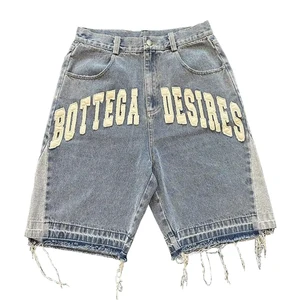 Custom Men's VIRAL DENIM Vintage Straight Jorts Light Distressed Hem Embroidered Breathable Eco-Friendly Jeans Shorts Rhinestone