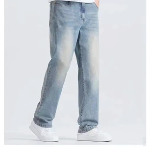 2026 Custom Print Men's Denim Jeans Winter Solid Button Breathable High Quality Cotton Light Washed Plus Size Casual