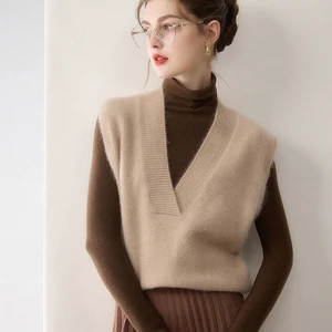 2026 New Style 100% Pure Cashmere V-neck Lazy Knit Vest For Women
