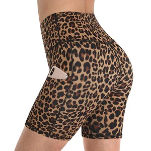 High Waist Yoga Pants Hip-showing Sports Fitness Seamless Yoga Leggings Leopard Shorts for Women