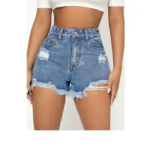Wholesale Price Women High Quality Ripped Denim Short Cotton Jeans Distressed Denim Women Shorts Skinny Fit Elastic Streetwear